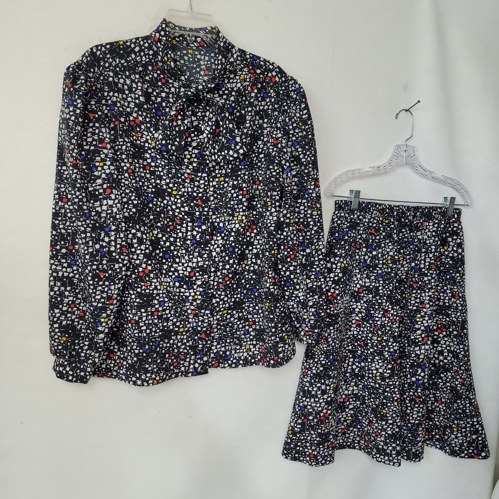 Vintage Copy Cats Geometric Print Blouse‎ and Skirt Set Size 16